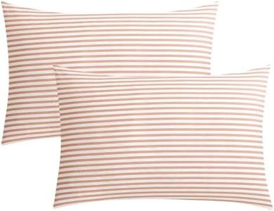 JELLYMONI 100% Natural Cotton Striped Standard Pillowcases Set, 2 Pack White and Pink Stripes Pattern Printed Pillow Covers with Envelope Closure(Pillows are not Included)