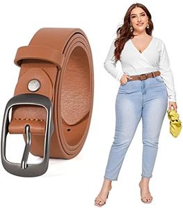 JASGOOD Large Women Fashion Leather Belts women Plus Size Casual Belt for Women Jeans Pants Dress, 04-brown, L:Fit Waist Size 37"-42"