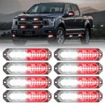 PKINGLAKE 8-Pcs 12 LED Sync Feature Emergency Strobe Grille Lights Ultra Slim Surface Mount Hazard Warning Flashing Light Bar for Firefighter/Construction/Police/Trucks/Vehicles/Car/SUV (Red/White)