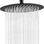 Rain Shower Head, 12 Inch Round High Pressure Showerhead, VIGIME Ultra-Thin Stainless Steel 304 High Flow Rainfall Shower Head with Silicone Nozzle - Matte Black