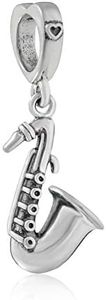 I Love Music Microphone Voice Charms 925 Sterling Silver Champagne Crystal Pendants fit Pandora Bracelet Necklace (Love Saxophone Charms), Sterling Silver, crystal