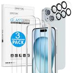 OMOTON 3+3 Screen Protector for iPhone 15, 3 Pack Tempered Glass Screen Protector with 3 Pack Camera Lens Protector for iPhone 15 6.1-inch, Case Friendly/Easy Installation with Alignment Framework