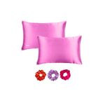 LIBEA Satin Pillow Covers Pack of 2 Feels Like Mother's Lap| for Both Hair and Skin | Controls Hair Fall |Helps in Preventing Acne 3 Scrunchies Free Used by Both Male & Female (Baby Pink (Lyte Pink))