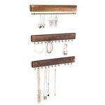 MyGift Set of 3 Rustic Wood & Gold Tone Metal Jewelry Organizers/Necklace & Bracelet Hook Racks/Earring Bar