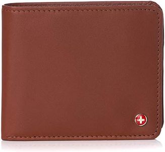 Alpine Swiss RFID Mathias Mens Wallet Deluxe Capacity Passcase Bifold With Divided Bill Section Camden Collection Smooth Finish Tan