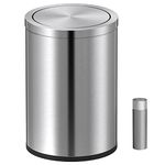 Mbillion Small Trash Can with Swing Lid 2.4 Gallons/9 Liter, Mini Trash Can with lid, Stainless Steel Cylindrical Garbage Can for Home and Office, for Ground and Desktop(Brushed Silver)