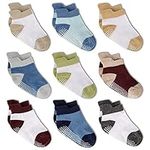 Zaples Baby Boys Non Slip Grip Ankle Socks with Non Skid Soles for Infants Toddlers Kids, 9 Pairs, Color-Blocked, 12-36 Months