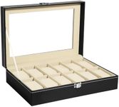 Uten Watch Boxes 12 Slots, Watch Box for Men, Watch Display Case, Watch Storage Box with Removable Cushion, Metal Clasp, PU Leather, Black/Beige