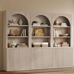 SICOTAS 78" Tall Bookcase with Doors Arched Cabinet Book Shelf with Storage