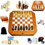 RENO 6 in 1 Leather Board game - Elegant finish Backgammon, Chess, Cribbage,Checkers,Dominoes and Poker dice set for Adults and Kids - compendium games-Classic set games