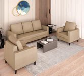 Adorn India Chandler Decent 3+1+1 5 Seater Sofa Set (Beige) - Wood