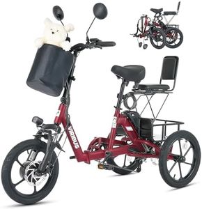 Viribus Folding Electric Tricycle with 2 Seats, 350W 16 inch Dual Seat Foldable Electric Trike with Differential Lock 48V 10.4Ah Battery, Single-Speed 3 Wheel Electric Bike for Adults, Brick Red