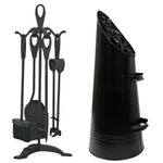 Trendi Black Waterloo Bucket Coal Log Fire Ash Scuttle Hod Fireside + Shovel with 5 Piece Cast Iron Loop Design Companion Set… (Companion Set + Coal Scuttle HOD)