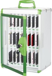 24 Slots Cell Phone Locker, Portable Phone Storage Cabinet Pocket Chart Locking [Wall Mounted] [Aluminum Alloy] Lock Box with Handle for Classroom Office Exam (Green)