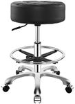 Ainilaily Rolling Stool for Shop Work Medical Tattoo Salon Lash,Heavy Duty Esthetician Hydraulic Chair Stool with Wheels (Black,with Foot Rest)