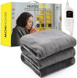 MONHOUSE Heated Throw - Electric Blanket - Digital Controller - Timer up to 9 hours, 9 Heat Settings, Auto Shutoff - Machine Washable - Double 150X200cm - GREY