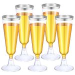 LATERN 50Pcs Silver Rimmed Champagne Flutes, 150ml Reusable Plastic Champagne Glasses Stemmed Party Wine Cups for Garden Wedding Anniversary Shower Parties (5.5 x 16.5cm)