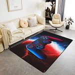 Kids Gaming Area Rug 5x6'6'', Video Games Gamer Rug for Boys Man Teens, Game Gamer Carpet for Living Room, Red Blue Lightning Gamepad Non Shedding Decorative Rug
