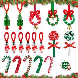Stcomart Christmas Crafts for Kids, Christmas Beads Kits Include Snowmen, Christmas Tree, Wreath, Candy, Cane, Christmas Crafts for Adults (Pack of 44)