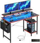 DOMSHOCT Gaming Desk with LED Lights & Power Outlets, Reversible Computer Desk with Storage Shelves,Small corner desk, for Home Office & Study, 100×50cm Carbon Fiber Black