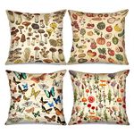 Nordics Butterfly Pillow Cover Vegetable Fruit Throw Pillow Covers Mushroom Collection Pillowcase Set of 4 Cushion Case Tropical Wildflower Pillow for Couch Sofa Home Office Boho Gift (18 X 18 Inch)