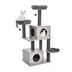 LOYAL RAIN 130 cm Cat Tree Wooden Cat Tower Featuring 2 Super Large Condo, Fully Scratching Posts, and Removable Soft Perches for Indoor Cats and Kittens-51" (Large)