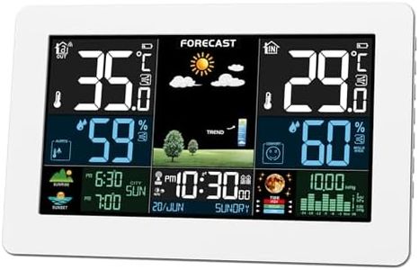 Station Météo Numérique Sans Fil avec Capteur Extérieur, Écran LCD Coloré, Baromètre, Phase de Lune, Alarme, Réveil, Prévision Météo, Rétroéclairage Réglable, Blanc