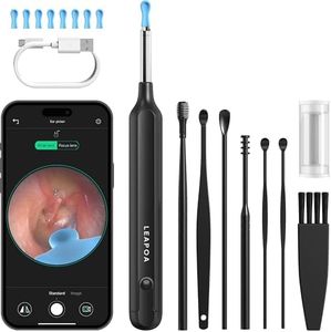 LEAPOA Ear Wax Removal, Ear Cleaner with Camera and Light, Ear Cleaning Kit with 7 Ear Pick, 1080P Otoscope Ear Camera for iPhone, iPad, Android Smartphone (Black)