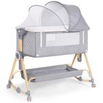 HOLAVIDA 5 in 1 Bedside Crib, Next to Me Crib, 7 Level Adjustable Baby Bassinet with Changing Table, Storage Basket, Mosquito Net, Mattress, Portable Travel Cot for Newborn/Infants (Grey)