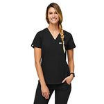 FIGS Medical Scrubs Women's Catarina one-Pocket Scrub top (Black, S)