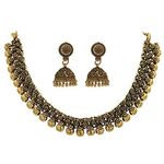 Sasitrends Golden Brass Alloy German Silver Antique Gold Necklace with Jhumki for Women (Gold)