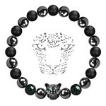 Karseer Black Panther Anxiety bracelet, Hematite and Onyx Natural Crystals Healing Stone Beads Energy Balance Bracelet Stress Relief Jewelry Gift for Men and Women, 7 inches, Stone, agate and hematite