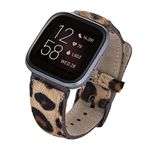 Venito Tuscany Leather Watch Band Compatible with Fitbit Versa/Versa 2 / Versa Lite - Disinfected with a UV Sanitizer (Furry Leopard, Black Connector & Clasp)