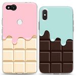 Cavka Matching Couple Cases Compatible with Apple iPhone 7/8 / SE 2020 2nd Gen Melting Clear Chocolate Gift Pink Mint Silicone Cover Food Cute Best Friend Aniversary Girlfriend