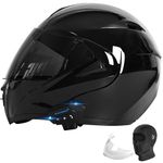 Bluetooth Modular Motorcycle Helmet DOT/ECE Approved Full Face Flip up Anti-Fog Double Visor Helmet Built-in Dual Speaker with Microphone for Adult Men and Women (Large,Bright Black)