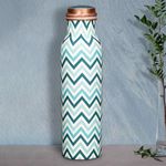 Allo Pure Copper Water Bottle 1 Litre Copper Bottle | Alkaline and Anti Oxidant | 100% Leak Proof, Office, Gym Bottle, Modern Tamba Bottle for Adults, Best Gift for Diwali (Chevron, Teal Blue)