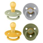 BIBS Colour Soother 4-Pack, BPA Free Dummy Pacifier, Round Nipple. Natural Rubber Latex, Made in Denmark. 0-6 Months (Pack of 4), Green Garden Lush