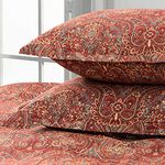 Boho Paisley Print Luxury Duvet Quilt Cover and Shams 3pc Bedding Set Bohemian Damask Medallion 350TC Egyptian Cotton Sateen (Queen, Yellow Red)