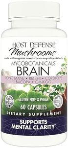 Host Defense MycoBotanicals Brain* Capsules - Brain Support Supplement with Lion's Mane, Reishi & Cordyceps Mushroom - Herbal Supplement for Memory & Focus Support - 60 Capsules (30 Servings)*