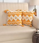 SAMAIR Luxurious Attractive Printed Design Pure Soft Hand Tufting (Set of 2)-16" X 16" Inch Cushion Pillow Cover Case for Multipurpose Throw Pillow for Sofa/Couch/Bed/Diwan (Yellow White Diamond)