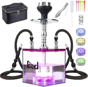 NBILIC Acrylic Cube 2 Hose Shisha Hookah Set with Everything Included, LED Light Hookah Machine, Perfect for Parties & Travel (Pink)