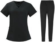 Scrubs for Women Set V-Neck Stretch Fit Scrub Top & Jogger 2025 Pants Multi Pocket Medical Nurse Uniforms Set Ladies White Black Blue S M L XL XXL 3XL with Big Pocket