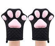 Oven Mitts,Cute Design Funny Cat Heat Resistant Cooking Glove Quilted Cotton Lining- Heat Resistant Pot Holder Gloves for Grilling & Baking Gloves BBQ Oven Gloves Kitchen Tools Gift Set (Black)