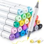 Ohuhu Alcohol Markers Brush Tip,Double Tipped Alcohol Based Art Marker Set for Artist Sketching Adult Coloring Illustration-24 Basic Colors w/ 1 Colorless Blender-Brush & Fine-Honolulu B,Multicolor