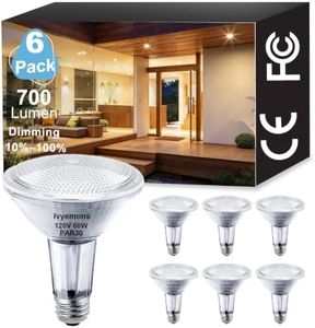 Ivyemons Par30 Flood Light Bulbs, 6-Pack Dimmable Par30 Halogen Bulb 2800K Warm White Flicker Free Par30 Long Neck Halogen 60W Bulb E26 Base for Accent Lighting, Tracking Lighting & Recessed Lighting