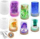 AFUNTA 2 PCS Resin Molds Silicone, Cylindrical Epoxy Resin Mold, Hexagonal Resin Mold and Wooden Glowing Base with USB Power for DIY Desk Decorate Table Lamp Home Decorate