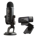 Logitech C920x HD Pro Webcam, Full HD 1080p/30fps - Black w/Blue Yeti USB Microphone - Blackout