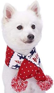 Blueberry Pet Vintage Ugly Christmas Reindeer Holiday Festive Dog Scarf in Tango Red & Navy Blue, X-Large