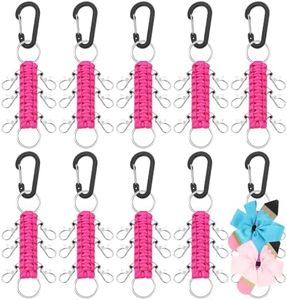 Berlune 10 Pcs Cheer Bow Holder for Backpack Paracord Keychain Cheer Bow Keychain for High School Cheerleading Teen Girls (Pink)