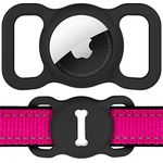 Dog Collar Holder for Airtag, DLENP Air Tag Waterproof Protective Case Airtag Dog Collar,Silicone AirTags GPS Tracking Accessories,Air Tags with Bone Pattern Pet Loop Holder for Dogs (1 Pack(Black))